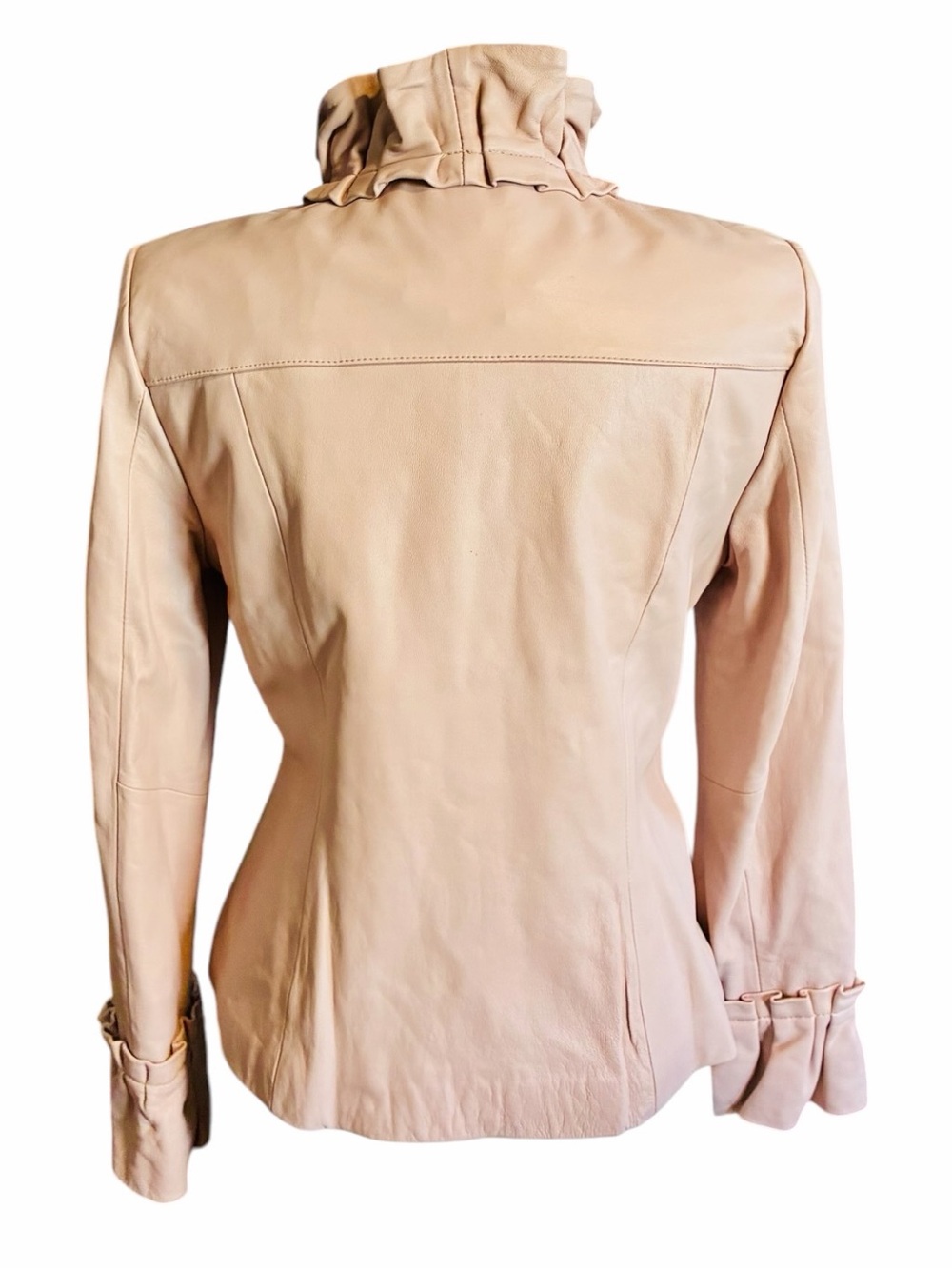 Pamela McCoy Light Pink Genuine Leather Ruffle Trim Jacket Women's Size Small - Picture 8 of 14